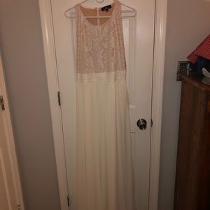 White lace and chiffon long dress